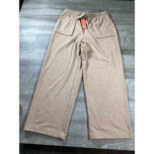 Bobeau Womens Soft Taupe Ribbed Knit Wide-Leg Lounge Pants Size L With Pockets